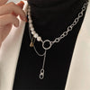 Hip Hop Punk Splice Chain Choker For Women Freshwater Pearl Pin Tasselled Clavicle Chain Street Snap Necklace Jewelry