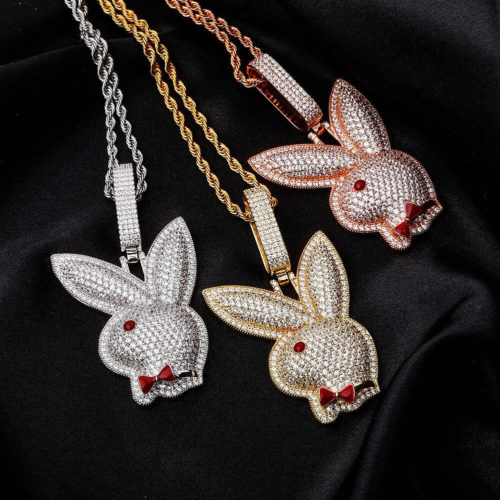 Hip Hop Rabbit Bad Bunny Pendant Micro Pave Cubic Zirconia For Gift 10mm Cuban Chain Can Be Wound