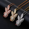 Hip Hop Rabbit Bad Bunny Pendant Micro Pave Cubic Zirconia For Gift 10mm Cuban Chain Can Be Wound