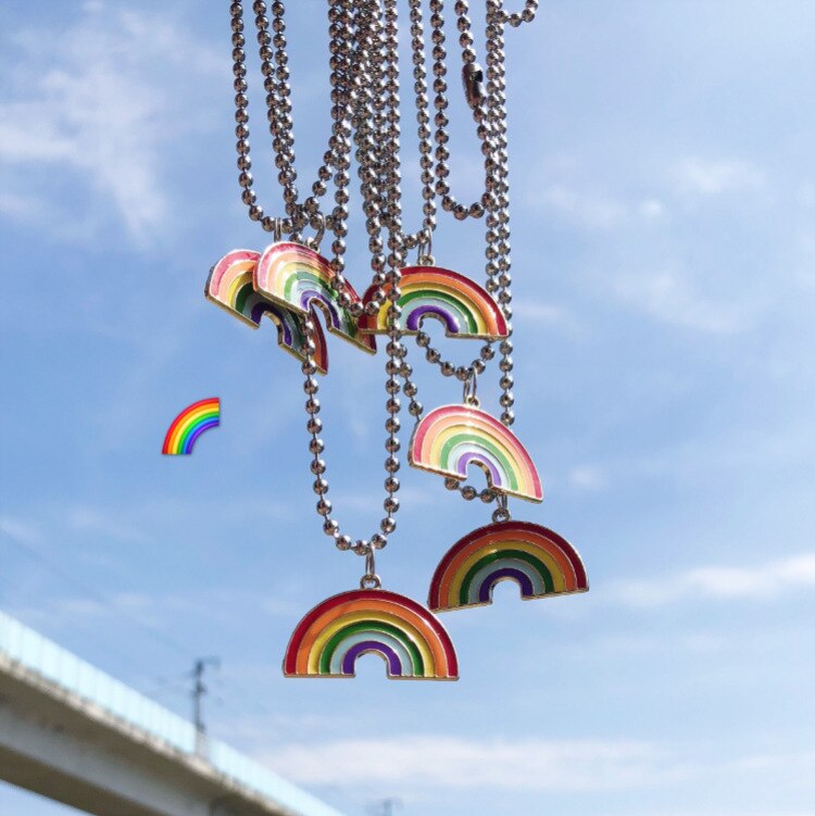 Hip Hop Rainbow Pendant Necklaces For Women Men Teens Colorful Pendant Beads Chain Necklaces Party Jewelry