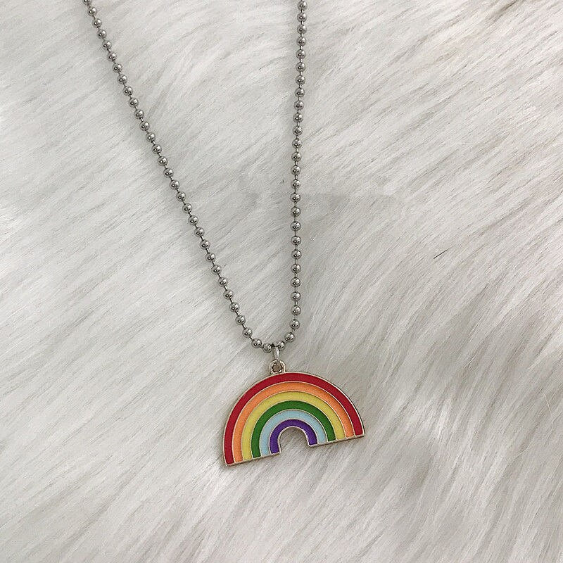 Hip Hop Rainbow Pendant Necklaces For Women Men Teens Colorful Pendant Beads Chain Necklaces Party Jewelry