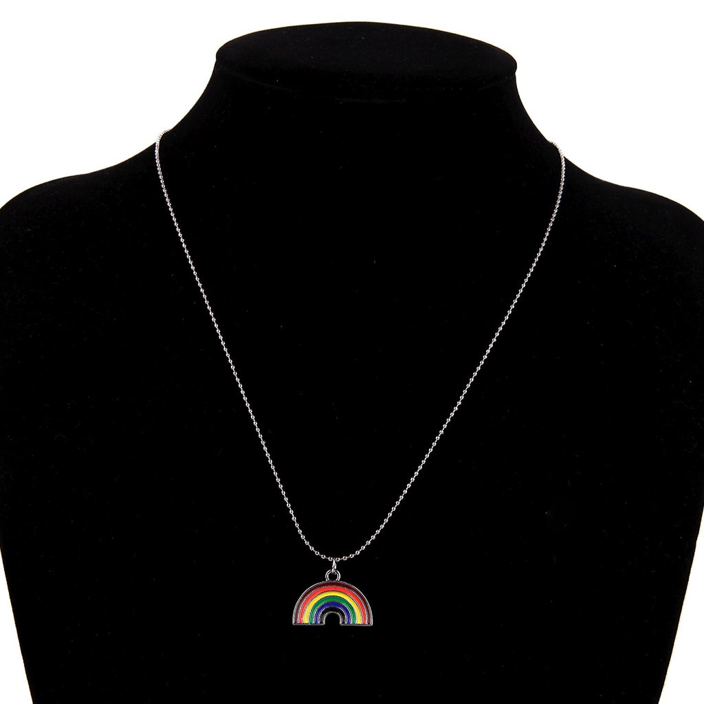 Hip Hop Rainbow Pendant Necklaces For Women Men Teens Colorful Pendant Beads Chain Necklaces Party Jewelry