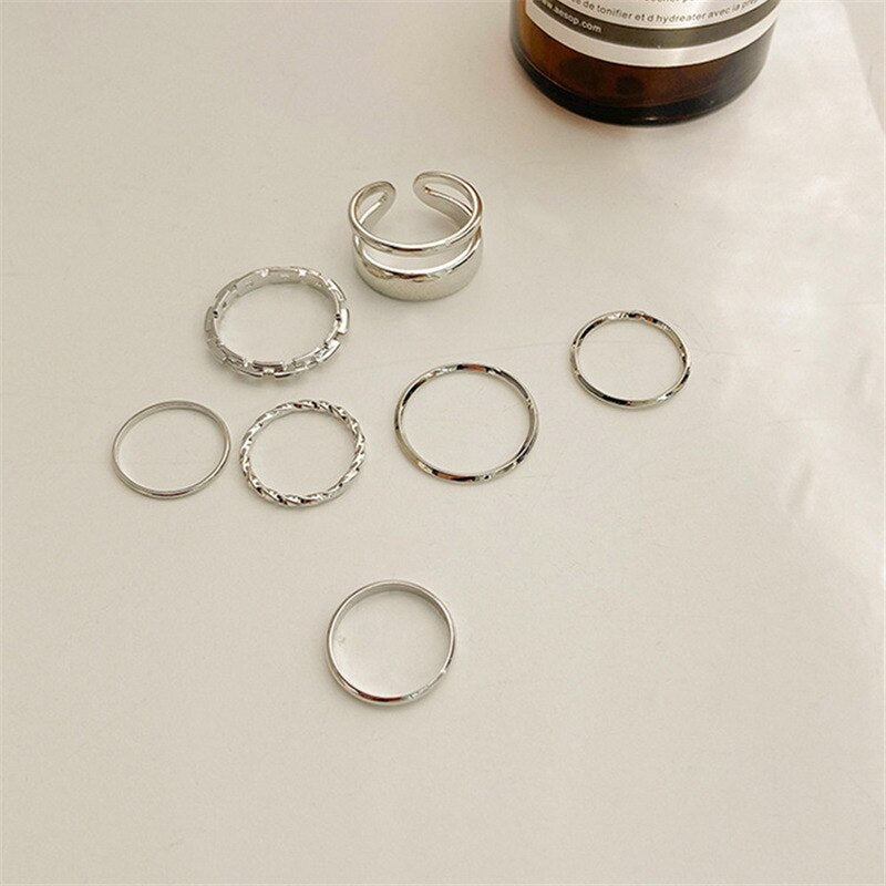 17KM Punk Cool Hip Pop Chain Rings for Women Silver Color Multiple  Connected Chain Link Open