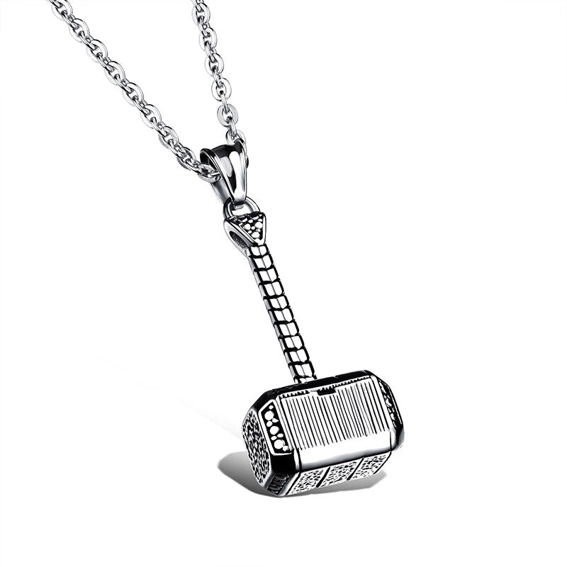 Hip Hop Rock Film Thor Hammer Necklace Pendant Gold Silver Color 316L Stainless Steel Jewelry