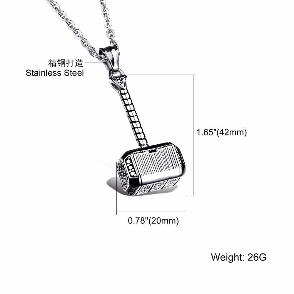 Hip Hop Rock Film Thor Hammer Necklace Pendant Gold Silver Color 316L Stainless Steel Jewelry