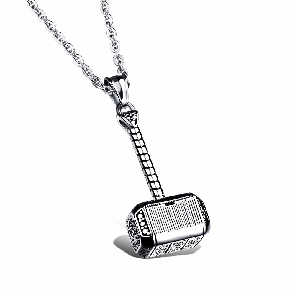 Hip Hop Rock Film Thor Hammer Necklace Pendant Gold Silver Color 316L Stainless Steel Jewelry