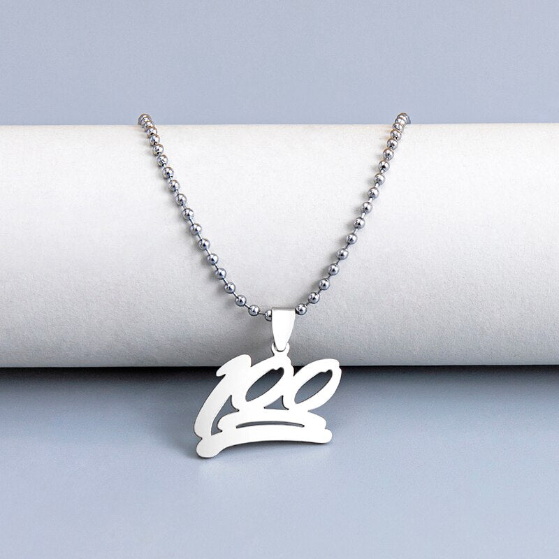 Hip Hop Rock Men Necklace Stainless Steel Number 100 One Hundred Pendant Necklaces Jewelry Accessories