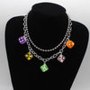Hip Hop Rock Multicolor Resin Dice Double Clavicle Chain Geometric Pendant Necklace Girl Daily Jewelry Party DIY Handmade Gift