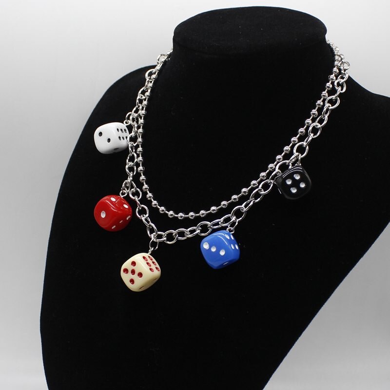 Hip Hop Rock Multicolor Resin Dice Pendant Multilayer Clavicle Necklace Girl Daily Jewelry Party DIY Handmade Gift