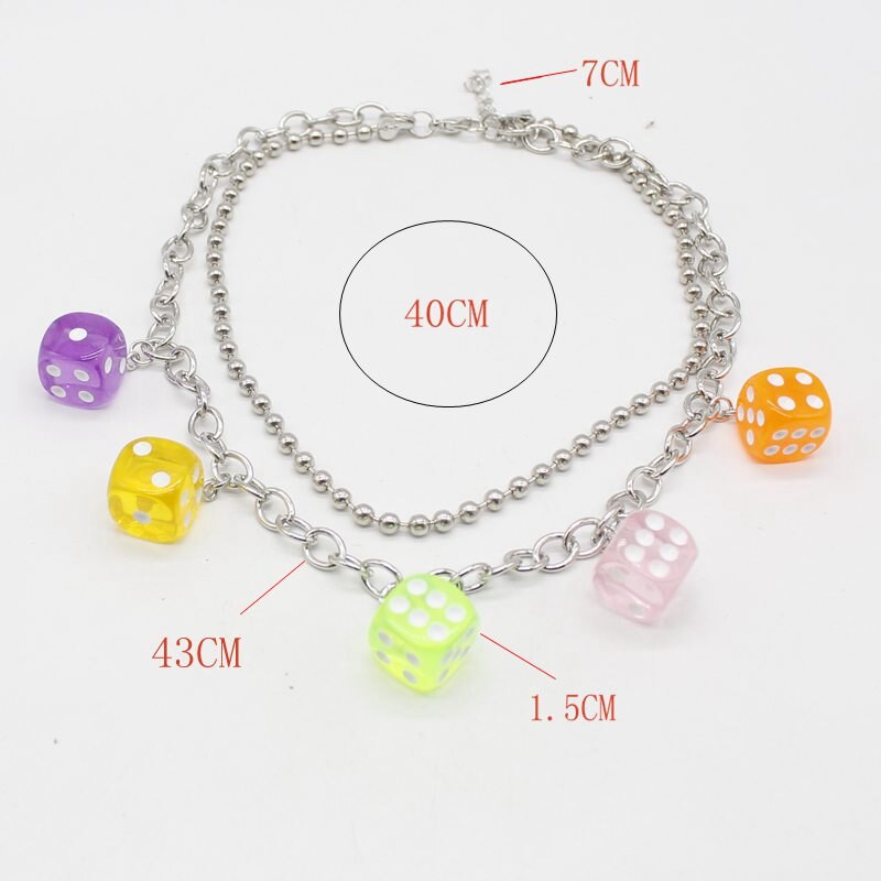 Hip Hop Rock Multicolor Resin Dice Pendant Multilayer Clavicle Necklace Girl Daily Jewelry Party DIY Handmade Gift