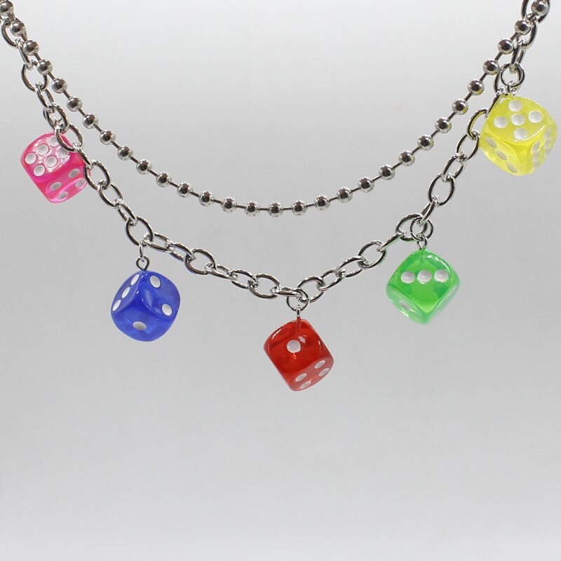 Hip Hop Rock Multicolor Resin Dice Pendant Multilayer Clavicle Necklace Girl Daily Jewelry Party DIY Handmade Gift