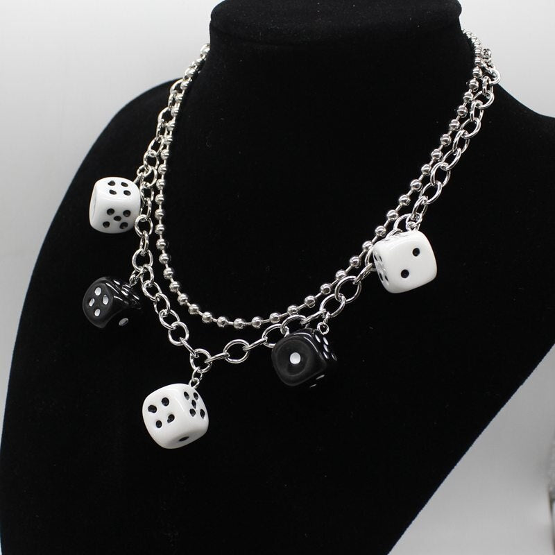 Hip Hop Rock Multicolor Resin Dice Pendant Multilayer Clavicle Necklace Girl Daily Jewelry Party DIY Handmade Gift