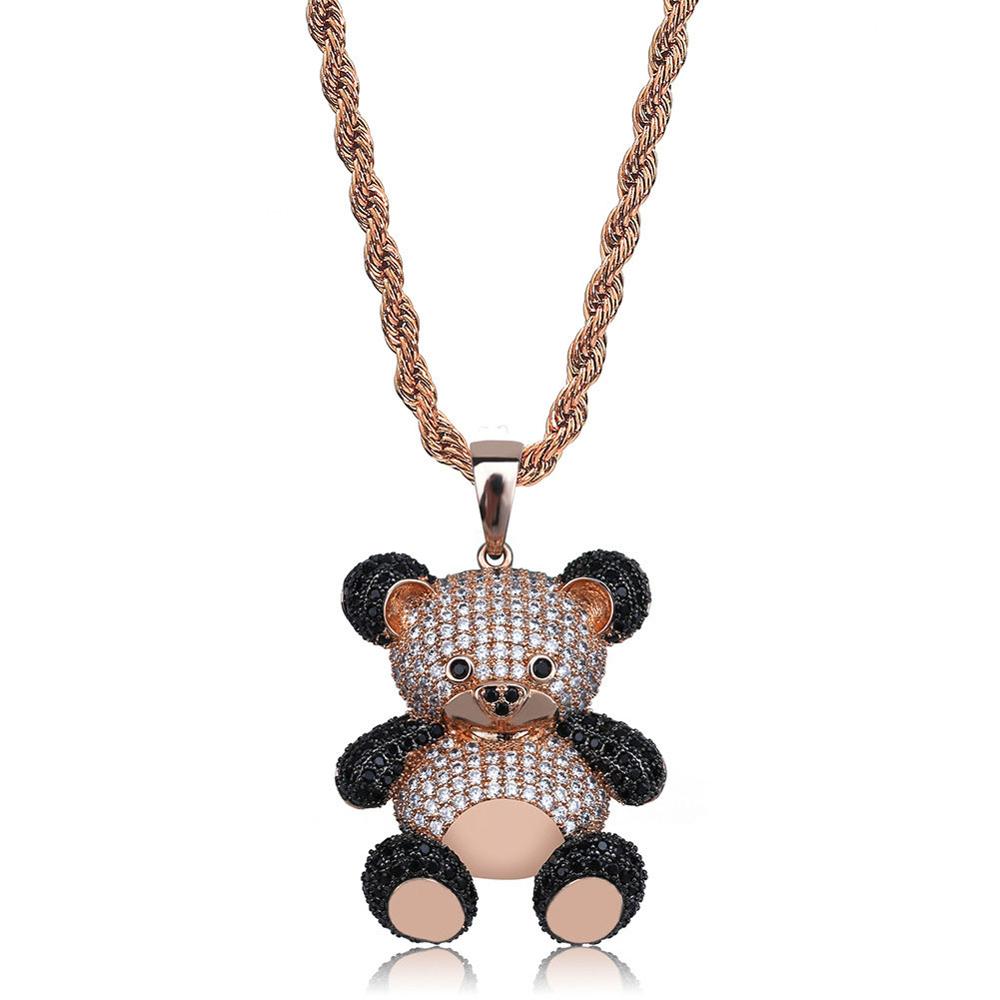 Hop Rope Chain Necklace Cartoon Panda Pendant Necklaces For Men Women Bling CZ Jewelry Top quality Bear Fine Jewelry