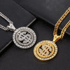 Hip-Hop Rotating Dollar Pendant Necklace Iced Out Bling Rhinestone Gold Silver Color Long Chain Necklace Men Women Rock Rapper