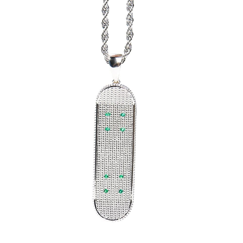 Hip Hop Silver Color Bling Iced Out Micro Pave CZ Stone Stainless Steel Skateboard Scooter Pendant Spiral Link Necklaces Gifts
