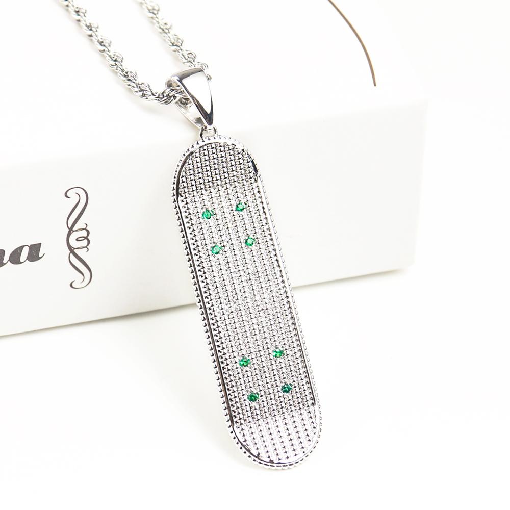 Hip Hop Silver Color Bling Iced Out Micro Pave CZ Stone Stainless Steel Skateboard Scooter Pendant Spiral Link Necklaces Gifts