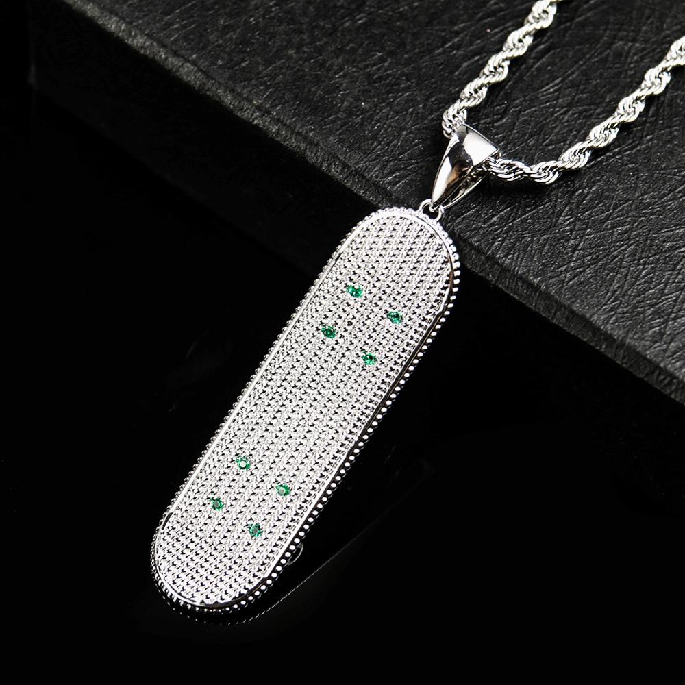 Hip Hop Silver Color Bling Iced Out Micro Pave CZ Stone Stainless Steel Skateboard Scooter Pendant Spiral Link Necklaces Gifts