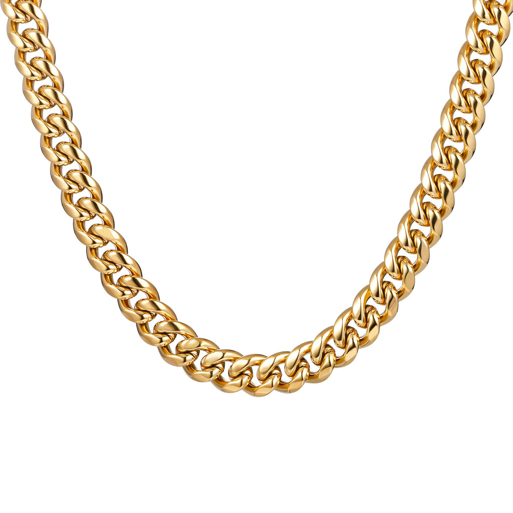Hip Hop Silvery/Gold Necklace for Men Women Curb Cuban Link Chain Chokers Vintage Rapper Stainless Steel Tone Solid Metal 2022