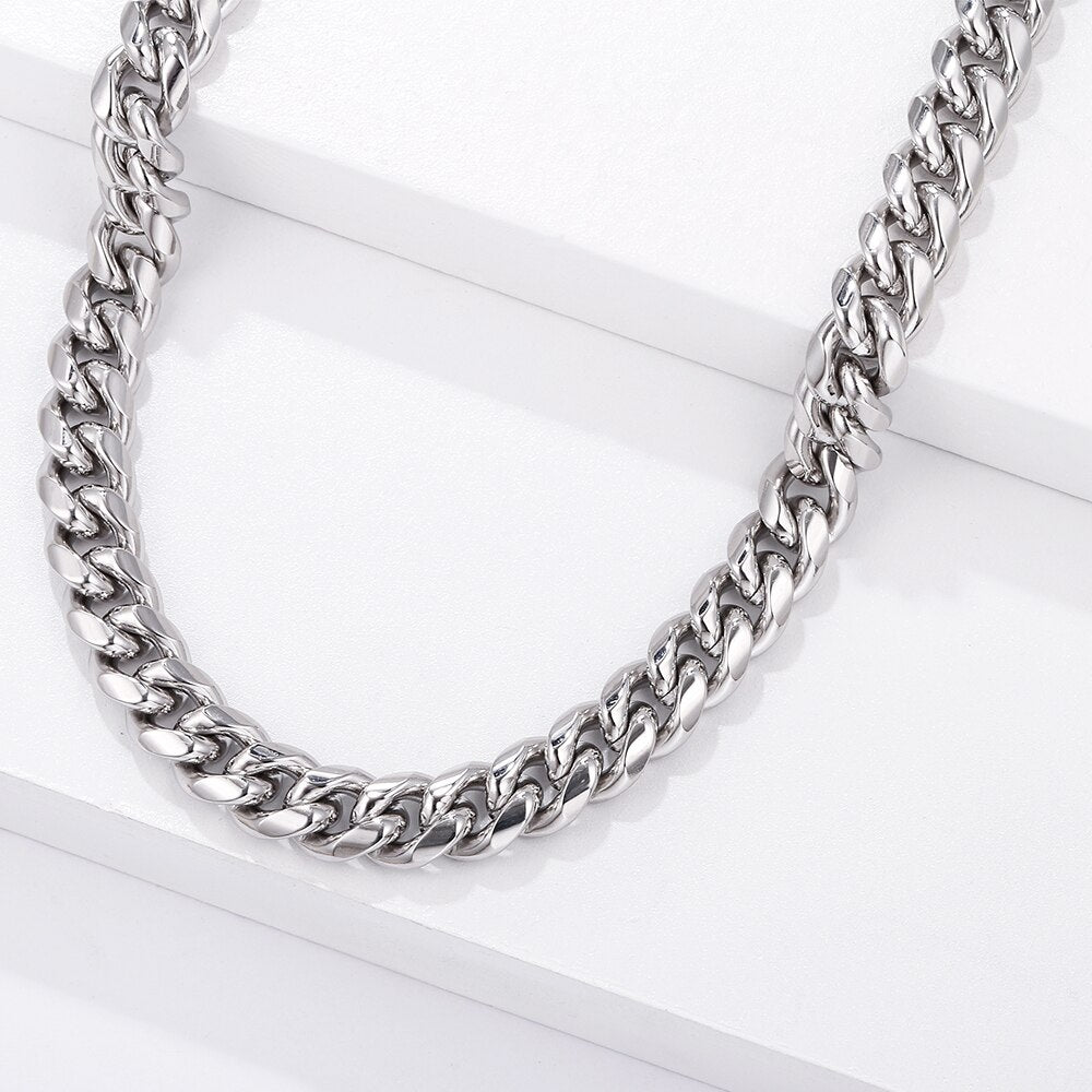 Hip Hop Silvery/Gold Necklace for Men Women Curb Cuban Link Chain Chokers Vintage Rapper Stainless Steel Tone Solid Metal 2022