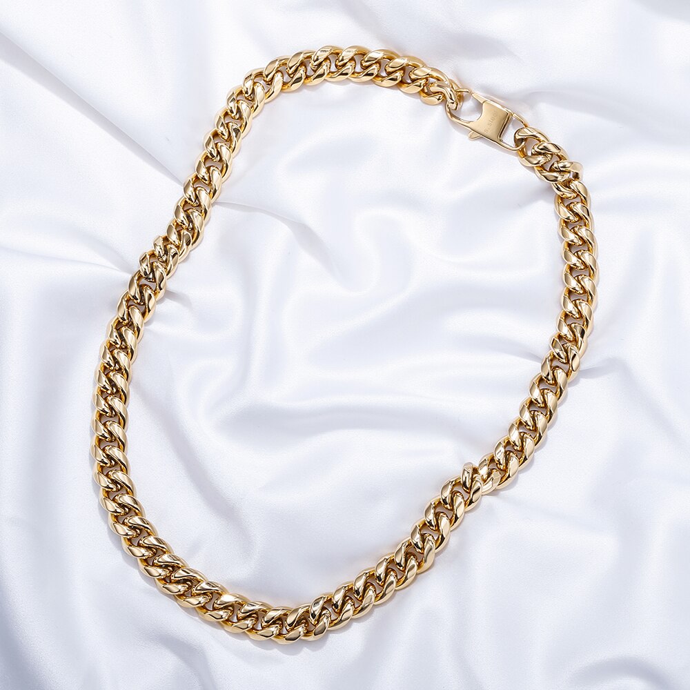 Hip Hop Silvery/Gold Necklace for Men Women Curb Cuban Link Chain Chokers Vintage Rapper Stainless Steel Tone Solid Metal 2022