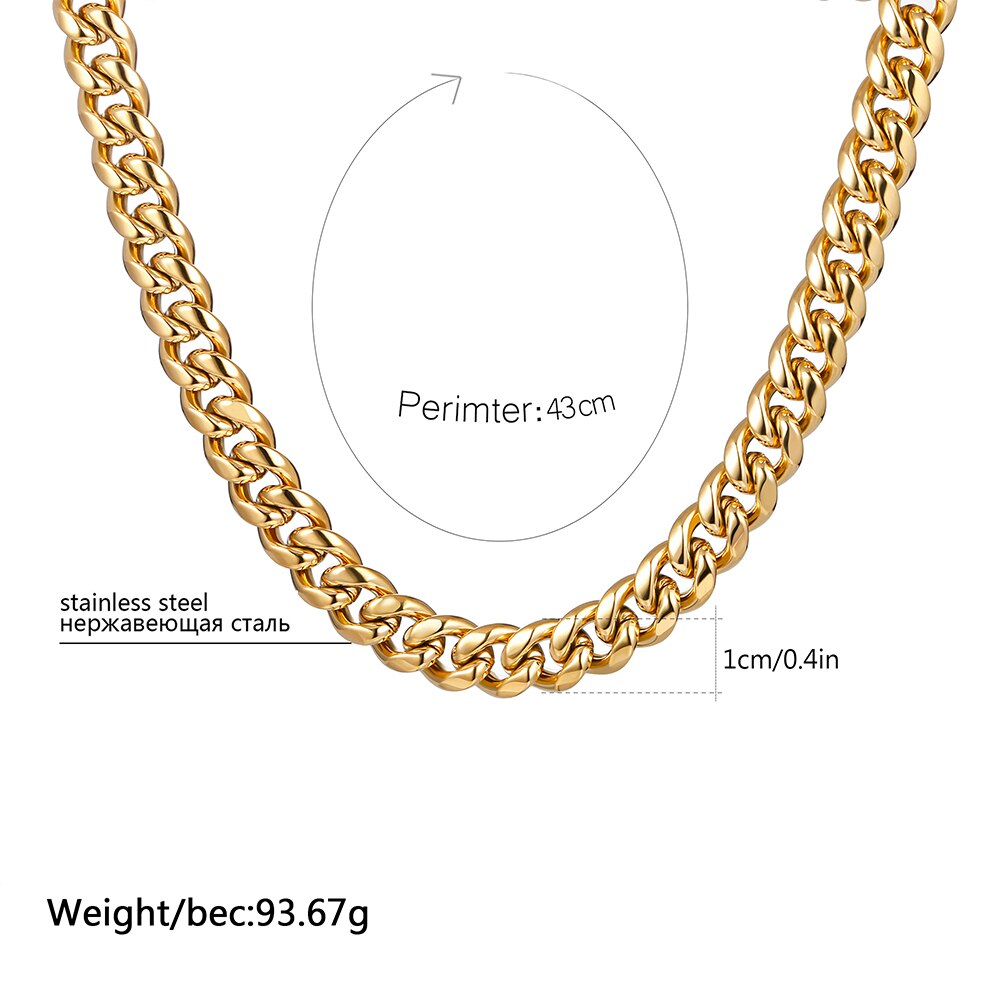 Hip Hop Silvery/Gold Necklace for Men Women Curb Cuban Link Chain Chokers Vintage Rapper Stainless Steel Tone Solid Metal 2022