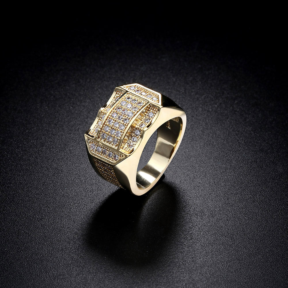 Hop Size 8-11 Full Crystal Rhinestone Men Rings AAA Cubic Zirconia Gold Silver Plated Luxury Male Jewelry