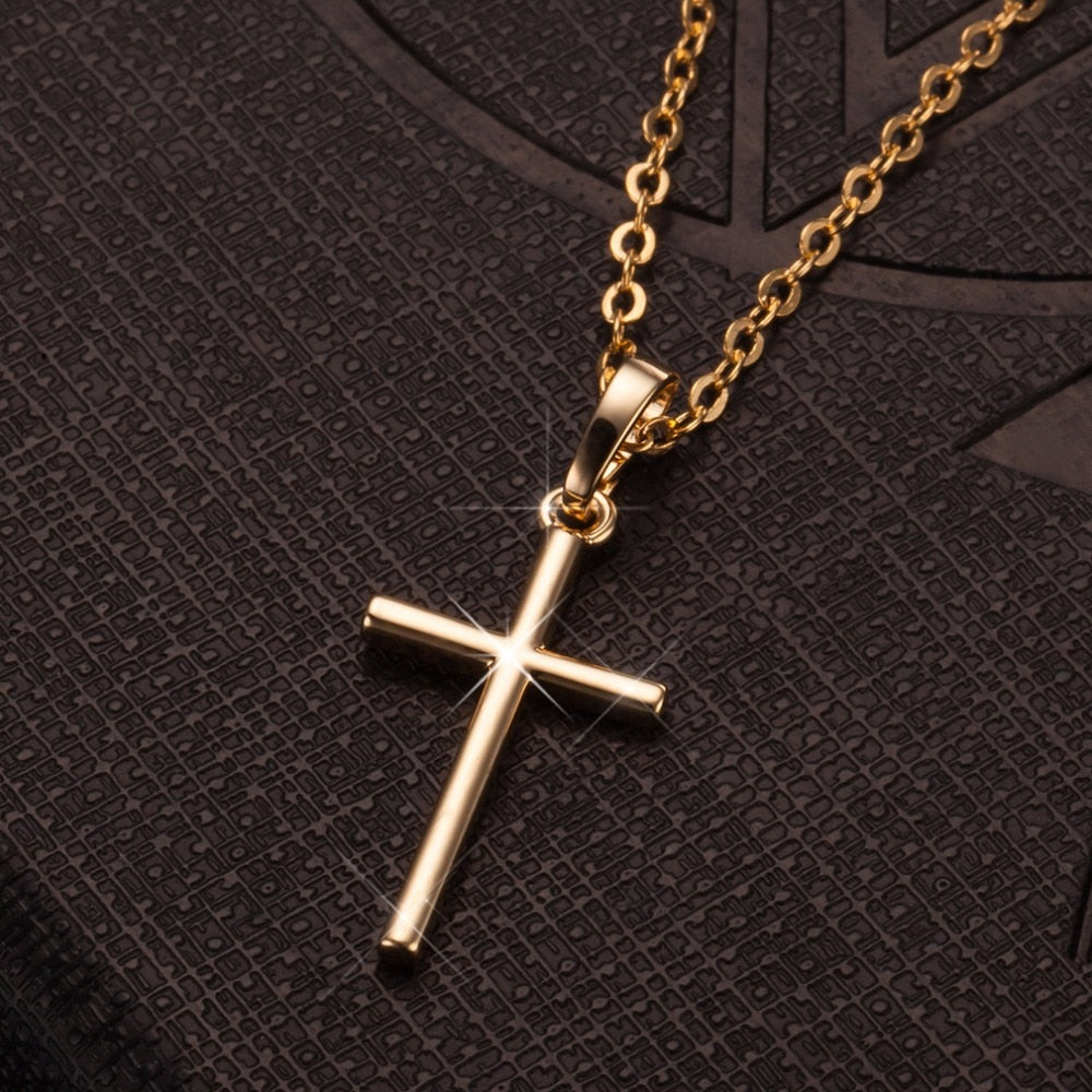 Hip Hop Small Cross Long Pendant Necklace For Women Gold Silver Color Link Chain Choker Necklace Collar Jewelry Party