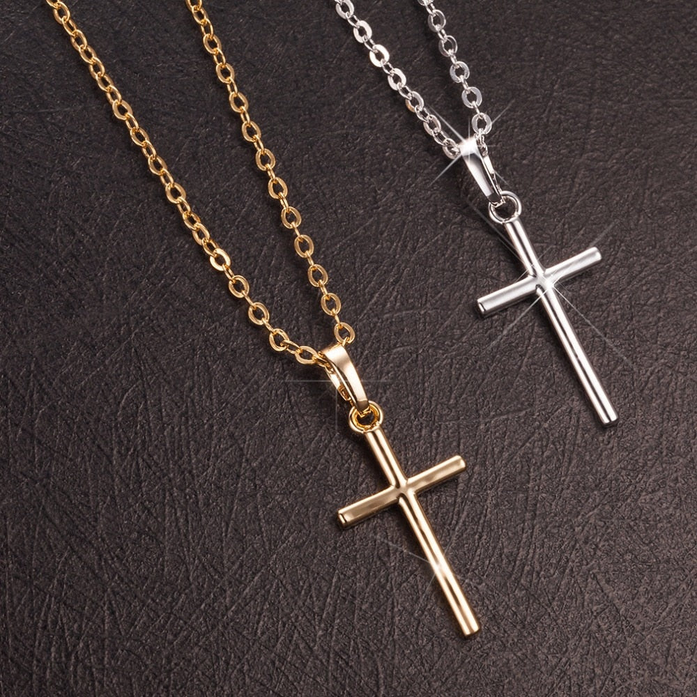 Hip Hop Small Cross Long Pendant Necklace For Women Gold Silver Color Link Chain Choker Necklace Collar Jewelry Party