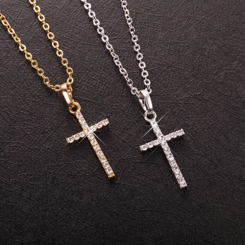 Hip Hop Small Cross Long Pendant Necklace For Women Gold Silver Color Link Chain Choker Necklace Collar Jewelry Party