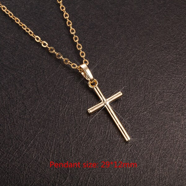 Hip Hop Small Cross Long Pendant Necklace For Women Gold Silver Color Link Chain Choker Necklace Collar Jewelry Party