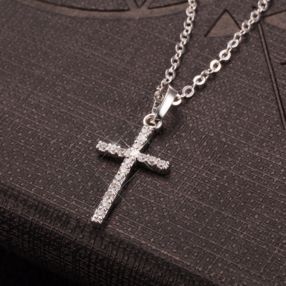Hip Hop Small Cross Long Pendant Necklace For Women Gold Silver Color Link Chain Choker Necklace Collar Jewelry Party