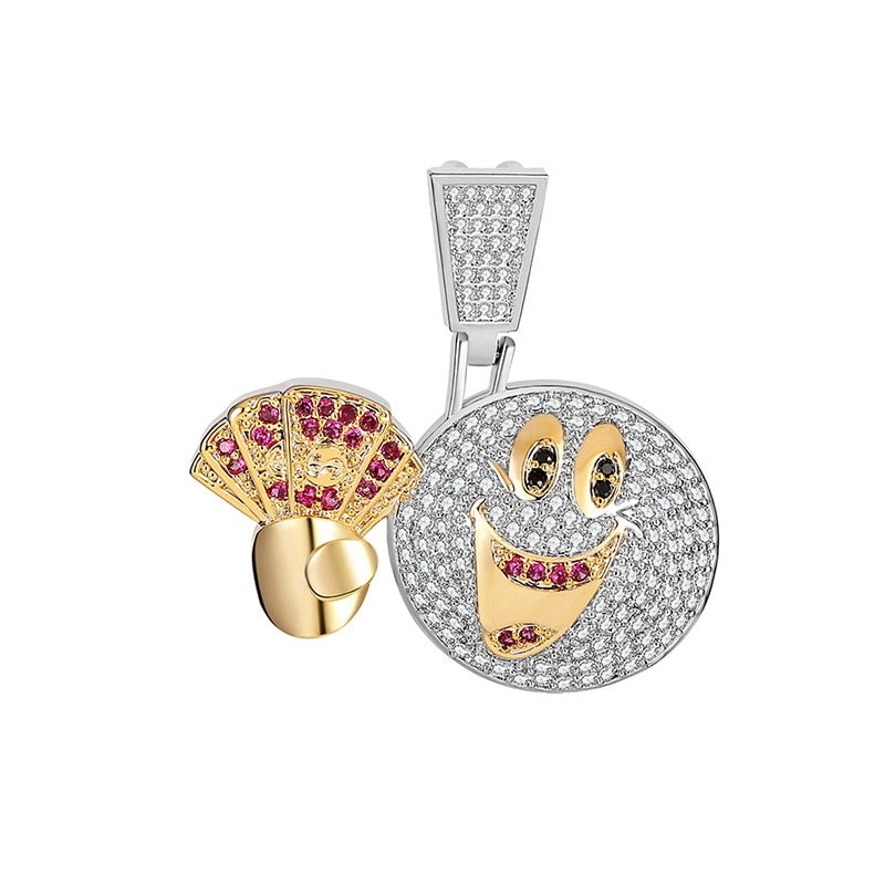Hip Hop Smiley Round Face Pendant Necklace Chain Gold Color Bling Cubic Zircon Men's Necklace Rock Jewelry For Gift