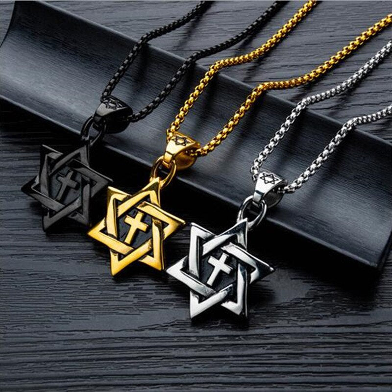 Hip Hop Stainless Steel Solomon Star Of David Pendant Israel Spiritual Amulet Mascot Necklace Pendant For Men Women Men