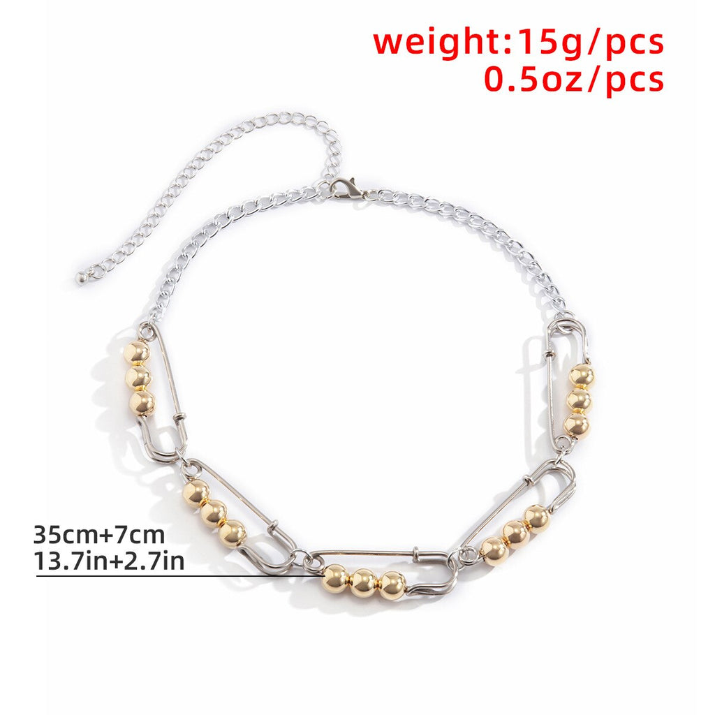 Hip-Hop Style Alloy Necklace, Metal Pin Round Bead Mixed Color Geometric Ladies Necklaces For Street Pography To Wear Jewelry