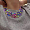 Hip-Hop Style Colorful Acrylic Necklace Personality Cool Rainbow Short Necklace Double Necklace Party Jewelry