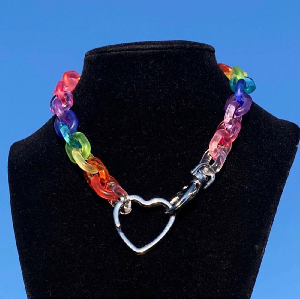 Hip-Hop Style Colorful Acrylic Necklace Personality Cool Rainbow Short Necklace Double Necklace Party Jewelry