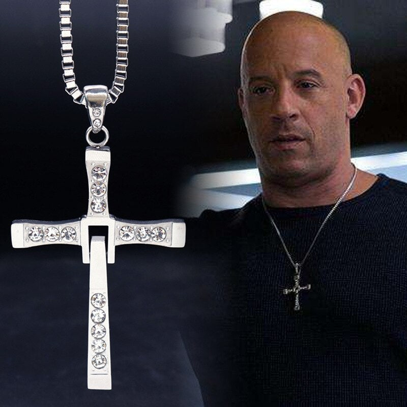 Hip Hop The Movie Fast and Furious Pendant Dominic Toretto Cross Men's Necklace Gothic Crystal Cross Pendants for Men Jewelry