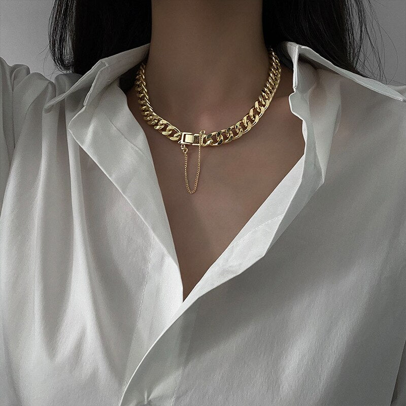 Hip-Hop Trend Metal Thick Chain Clavicle Chain Summer Sweater Chain Necklace Accessories