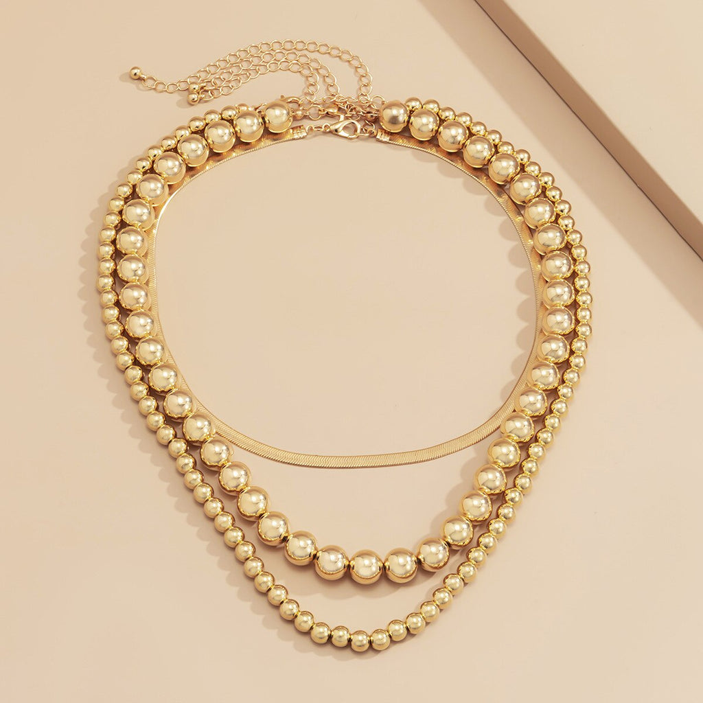 Hip Hop Trendy Cool Temperament Flat Snake Bone Necklace Female Vintage Punk Style Round Beads Chain Necklace Accessories
