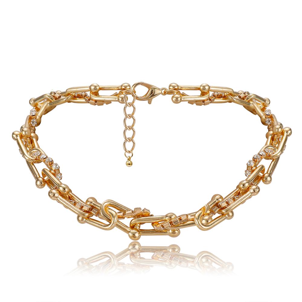 Hip Hop U Chain Link Choker Necklace for Women Gothic Punk Gold Color Thicken Chunky Crystal Chain Necklace Collar Jewelry