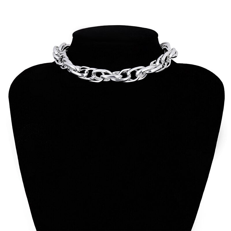 Hip Hop U Chain Link Choker Necklace for Women Gothic Punk Gold Color Thicken Chunky Crystal Chain Necklace Collar Jewelry