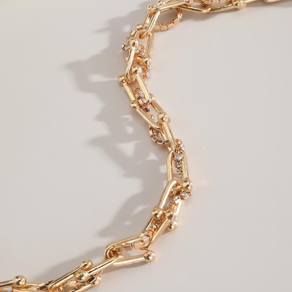 Hip Hop U Chain Link Choker Necklace for Women Gothic Punk Gold Color Thicken Chunky Crystal Chain Necklace Collar Jewelry