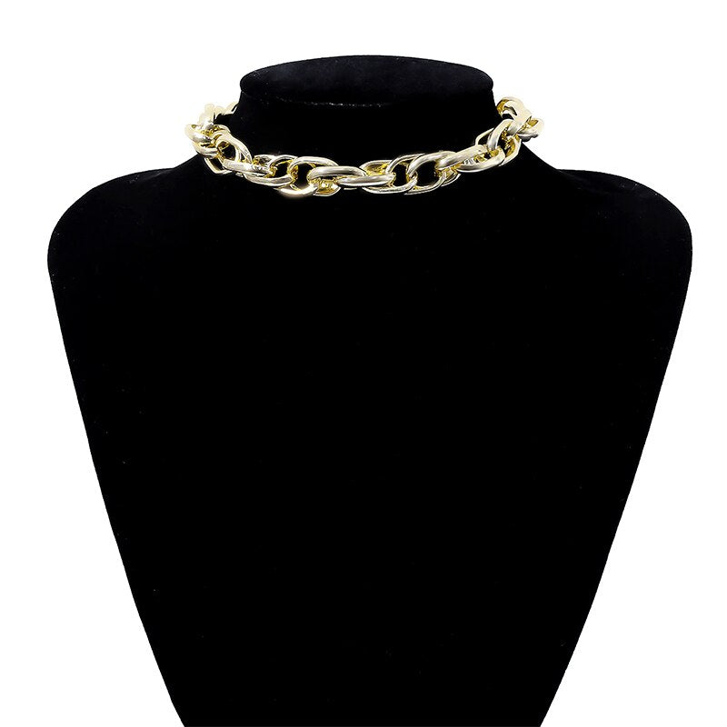 Hip Hop U Chain Link Choker Necklace for Women Gothic Punk Gold Color Thicken Chunky Crystal Chain Necklace Collar Jewelry