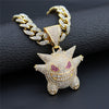 Hip Hop Zircon Anime Ghost Pendant With Iced Out Bling Rhinestone Miami Cuban Chain Choker Necklace For Men Boy Gothic Jewelry