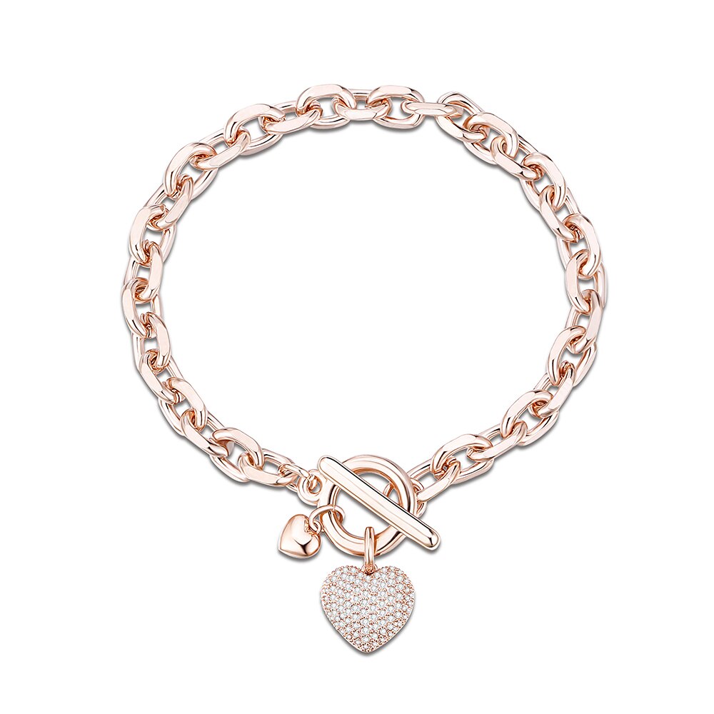 Hip Hop Zircon Heart Pendant Chain Bracelets For Women Lovers CZ Vintage Golden Thick Bracelet Jewelry Mujer Pulseras Gifts