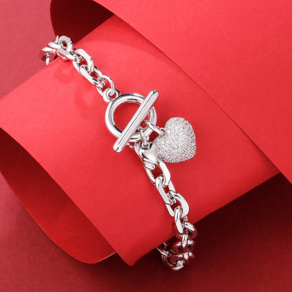 Hip Hop Zircon Heart Pendant Chain Bracelets For Women Lovers CZ Vintage Golden Thick Bracelet Jewelry Mujer Pulseras Gifts