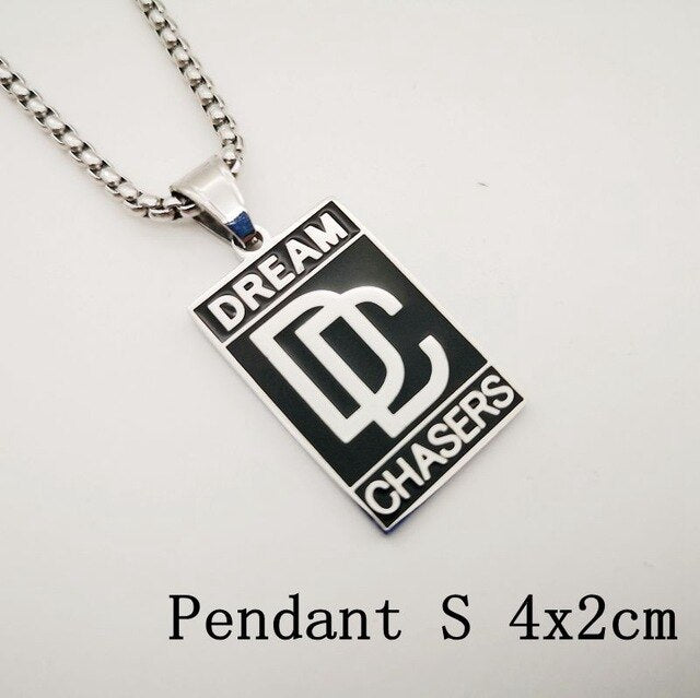Hip Hop rock stainless steel rhinestones Dream Chaser pendant necklace mens Gold color DC necklace jewelry