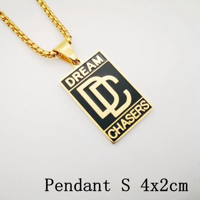 Hip Hop rock stainless steel rhinestones Dream Chaser pendant necklace mens Gold color DC necklace jewelry