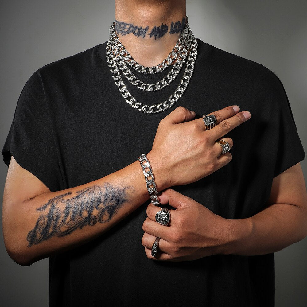 Hip-hop Cuban Iced out Crystal Necklace For Man Rock Rapper Cool Charm Jewelry Miami Gold/silver Color Nightclub Bling Accessori