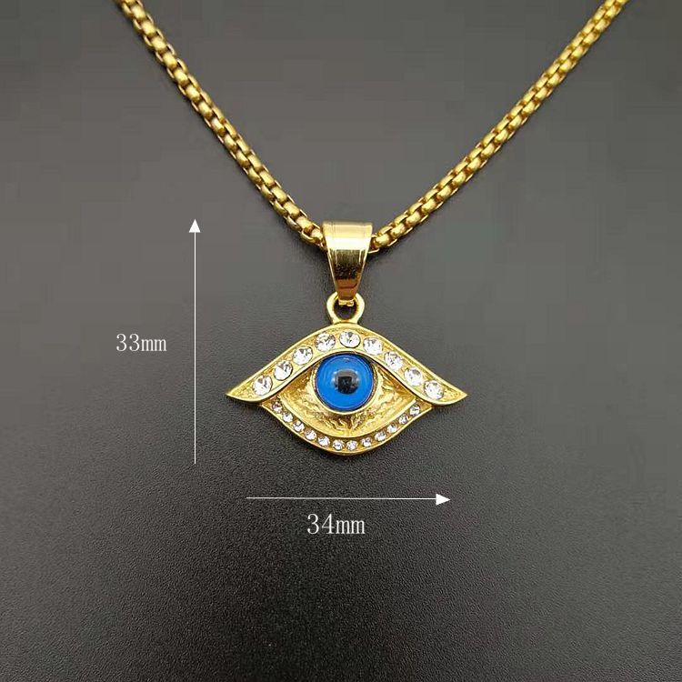 Hip hop Gold color Eye Pendant Necklace with zircon 316L Stainless steel Clavicle Necklace Women men Jewelry